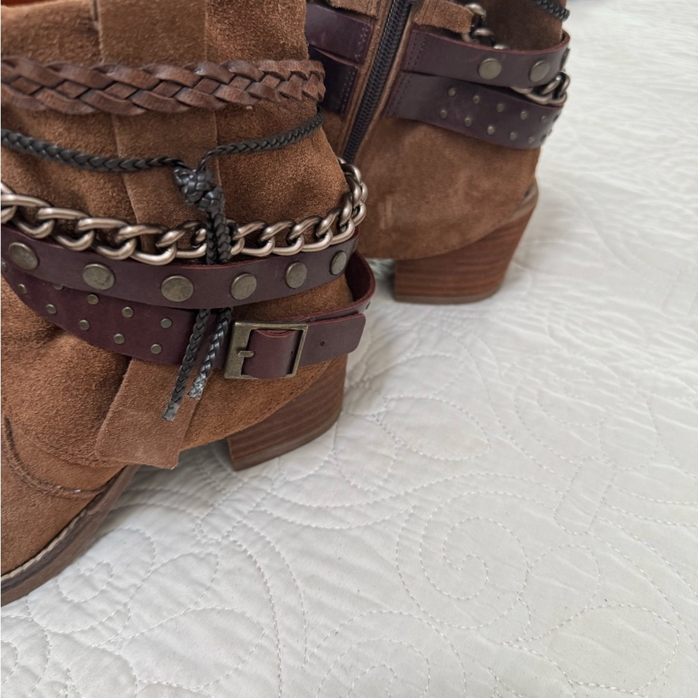 Chocolat Blu Brown Ankle Boots with Braided and Chain Accents